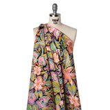 Brushed Cotton Woven - Pink, Floral Purple and Bright Green Chalk Drawing Flowers - Mood Exclusive Chalkboard Blossoms Print