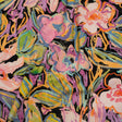 Brushed Cotton Woven - Pink, Floral Purple and Bright Green Chalk Drawing Flowers - Mood Exclusive Chalkboard Blossoms Print