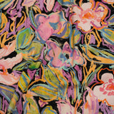 Brushed Cotton Woven - Pink, Floral Purple and Bright Green Chalk Drawing Flowers - Mood Exclusive Chalkboard Blossoms Print
