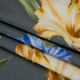 Brushed Cotton Woven - Golden Yellow, Blue and Gray Big Lilies - Mood Exclusive Language of Lilies Print