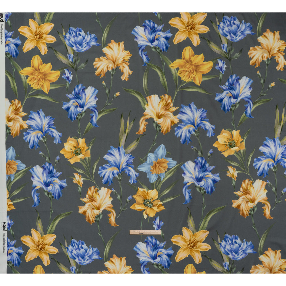 Brushed Cotton Woven - Golden Yellow, Blue and Gray Big Lilies - Mood Exclusive Language of Lilies Print