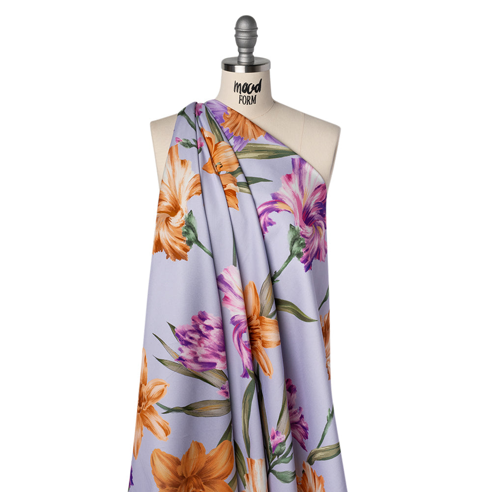 Brushed Cotton Woven - Burnt Orange, Purple and Lavender Big Lilies - Mood Exclusive Language of Lilies Print