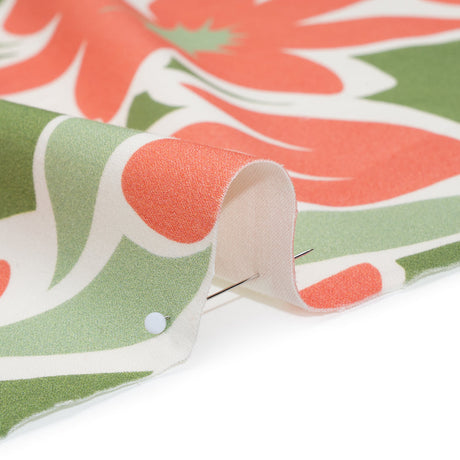 Brushed Cotton Woven - Coral Rose, Sage and Basil Green Flat Flowers - Mood Exclusive Bloom Block Print