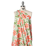 Brushed Cotton Woven - Coral Rose, Sage and Basil Green Flat Flowers - Mood Exclusive Bloom Block Print