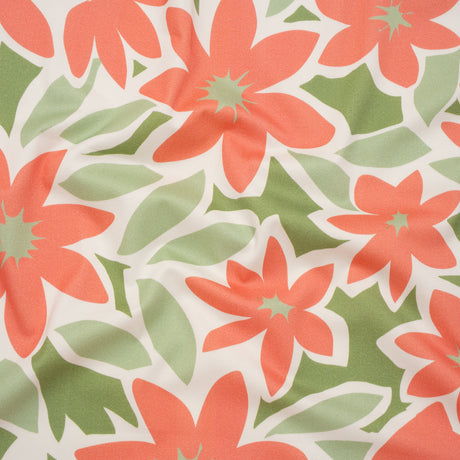 Brushed Cotton Woven - Coral Rose, Sage and Basil Green Flat Flowers - Mood Exclusive Bloom Block Print