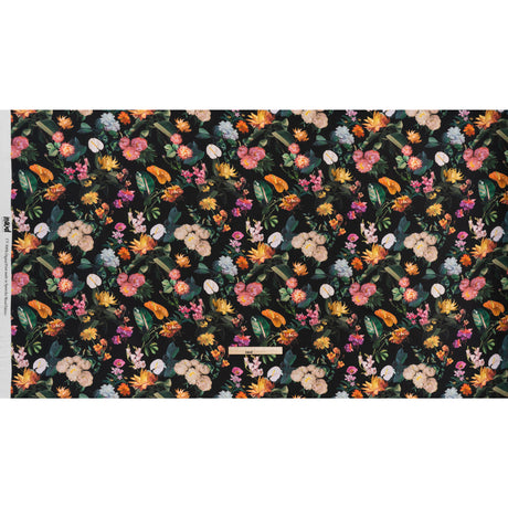 Rayon Challis - Black, Green and Orange Rainforest Flowers - Mood Exclusive Rainforest Reverie Print