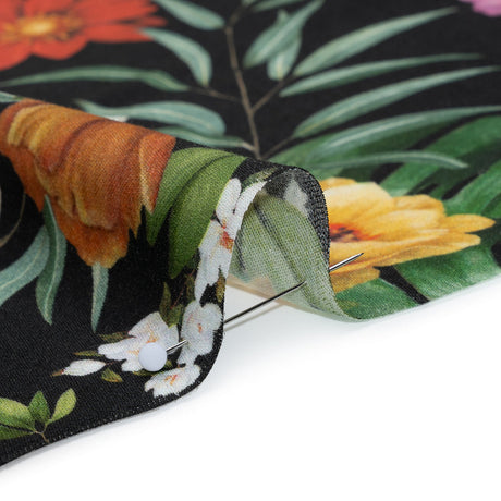 Rayon Challis - Red, Yellow and Green Tropical Flowers - Mood Exclusive Island Bloom Print