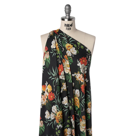 Rayon Challis - Red, Yellow and Green Tropical Flowers - Mood Exclusive Island Bloom Print