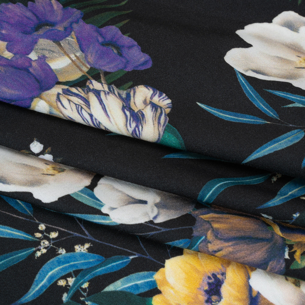 Rayon Challis - Blue, Purple and Yellow Tropical Flowers - Mood Exclusive Island Bloom Print