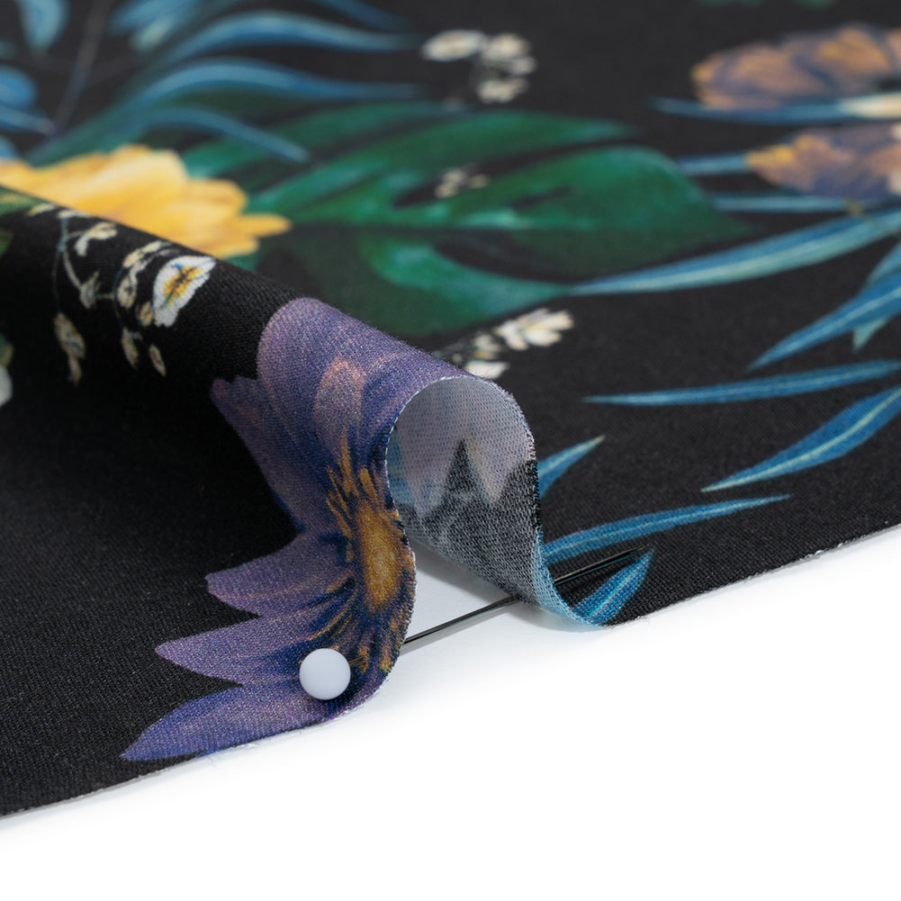 Rayon Challis - Blue, Purple and Yellow Tropical Flowers - Mood Exclusive Island Bloom Print