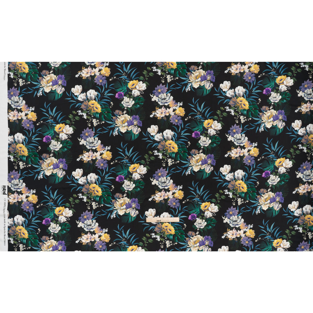 Rayon Challis - Blue, Purple and Yellow Tropical Flowers - Mood Exclusive Island Bloom Print