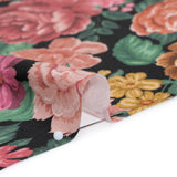Rayon Challis - Coral Pink, Yellow and Green Flowers on Black - Mood Exclusive Midnight Garden Party Print
