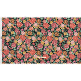 Rayon Challis - Coral Pink, Yellow and Green Flowers on Black - Mood Exclusive Midnight Garden Party Print