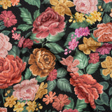 Rayon Challis - Coral Pink, Yellow and Green Flowers on Black - Mood Exclusive Midnight Garden Party Print