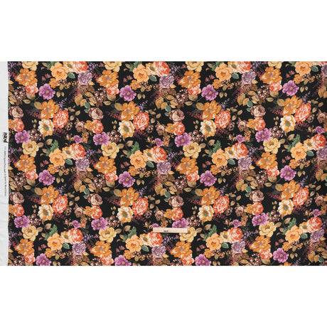 Rayon Challis - Orange, Pink and Black Floral - Mood Exclusive Floral Noir Print