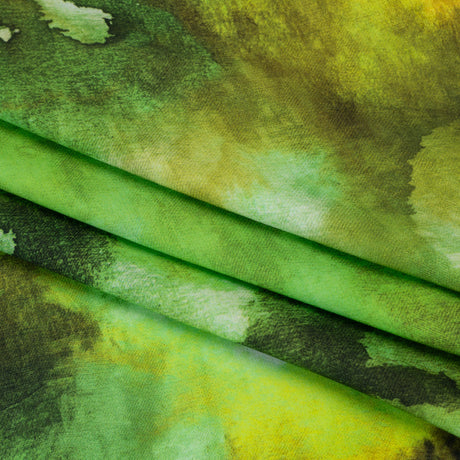 Rayon Challis - Lime Green, Sunny Orange and Olive Abstract Tie Dye - Mood Exclusive Pigment Pulse Print