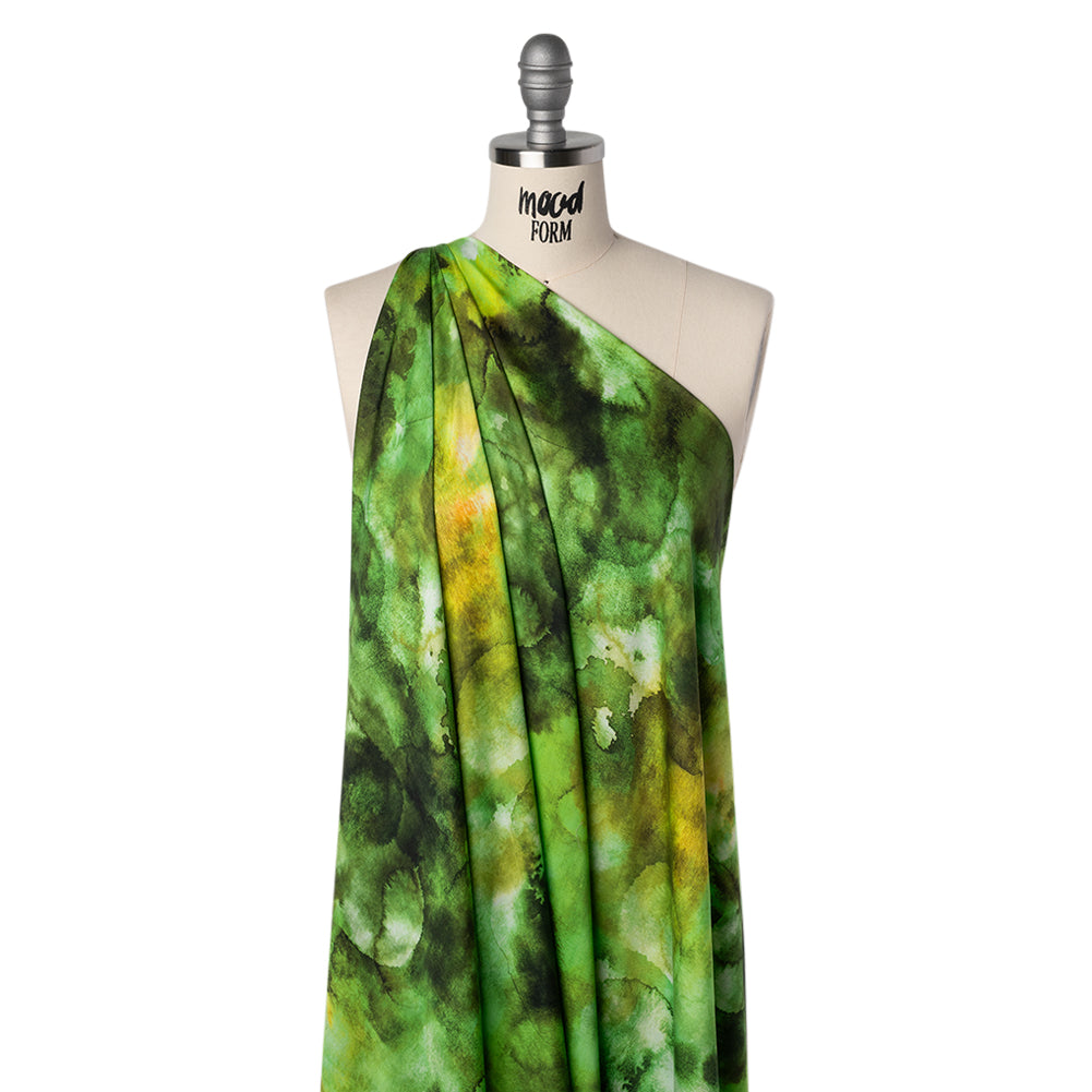 Rayon Challis - Lime Green, Sunny Orange and Olive Abstract Tie Dye - Mood Exclusive Pigment Pulse Print