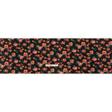 Silk Crepe de Chine Print Made in Italy - Black, Red and Green Scattered Flowers - Deadstock