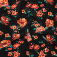 Silk Crepe de Chine Print Made in Italy - Black, Red and Green Scattered Flowers - Deadstock