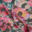 Silk Chiffon Print Made in Italy - Teal, Fuchsia and Peach Watercolor Blooms - Deadstock
