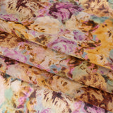 Silk Voile Print Made in Italy - Pink, Yellow and Brown Painterly Flowers - Deadstock