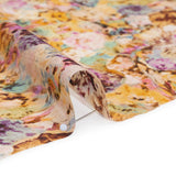 Silk Voile Print Made in Italy - Pink, Yellow and Brown Painterly Flowers - Deadstock