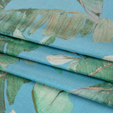 Textured Silk Woven Print Made in Italy - Sky Blue, Green and Beige Palm Leaves - Deadstock