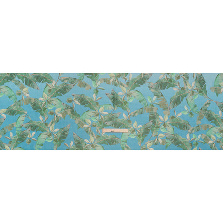 Textured Silk Woven Print Made in Italy - Sky Blue, Green and Beige Palm Leaves - Deadstock