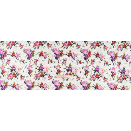 Ruched Silk Blend Striped Dobby Made in Italy - White, Pink and Purple Floral - Deadstock