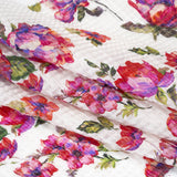 Ruched Silk Blend Striped Dobby Made in Italy - Pink, Ultramarine and Green Floral - Deadstock