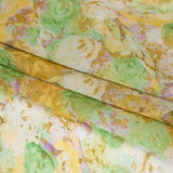 Silk Chiffon Print Made in Italy - Yellow, Green and Lilac Painterly Floral - Deadstock