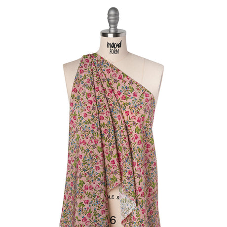 Silk Crepe de Chine Print Made in Italy - Pink, Sky Blue and Green Little Flowers - Deadstock