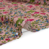 Silk Crepe de Chine Print Made in Italy - Pink, Sky Blue and Green Little Flowers - Deadstock
