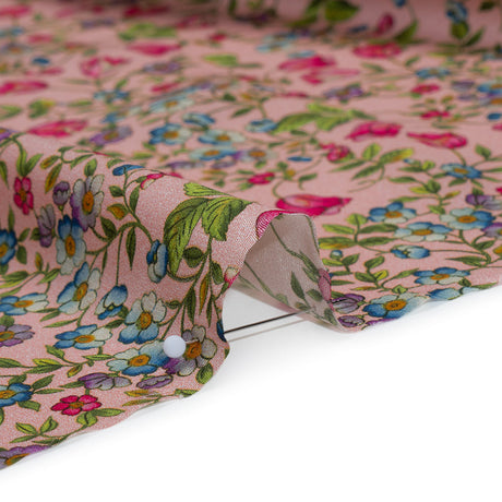Silk Crepe de Chine Print Made in Italy - Pink, Sky Blue and Green Little Flowers - Deadstock