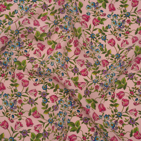 Silk Crepe de Chine Print Made in Italy - Pink, Sky Blue and Green Little Flowers - Deadstock