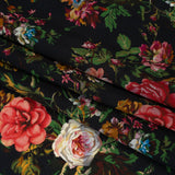Silk Crepe de Chine Print Made in Italy - Black, Pink and Yellow Ochre Floral - Deadstock