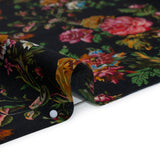 Silk Crepe de Chine Print Made in Italy - Black, Pink and Yellow Ochre Floral - Deadstock