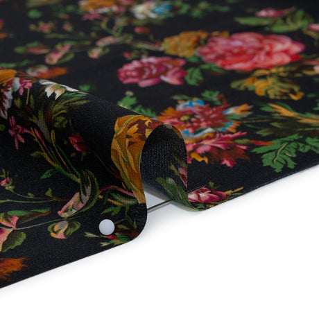 Silk Crepe de Chine Print Made in Italy - Black, Pink and Yellow Ochre Floral - Deadstock