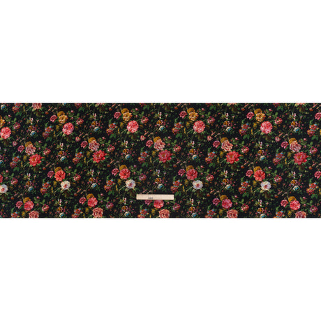 Silk Crepe de Chine Print Made in Italy - Black, Pink and Yellow Ochre Floral - Deadstock