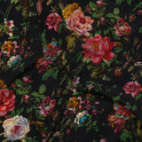 Silk Crepe de Chine Print Made in Italy - Black, Pink and Yellow Ochre Floral - Deadstock
