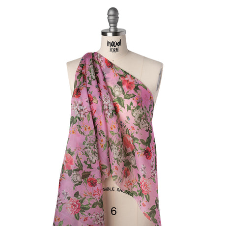 Silk Gazar Print Made in Italy - Pink, Green and White Enchanted Florals - Deadstock
