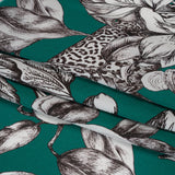 Silk Georgette Print Made in Italy - Teal, Black and White Leopards in the Lilies - Deadstock