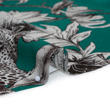 Silk Georgette Print Made in Italy - Teal, Black and White Leopards in the Lilies - Deadstock