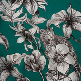 Silk Georgette Print Made in Italy - Teal, Black and White Leopards in the Lilies - Deadstock