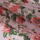 Silk Organza Print Made in Italy - Baby Pink, Coral and Green Floral - Deadstock