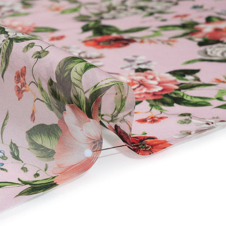 Silk Organza Print Made in Italy - Baby Pink, Coral and Green Floral - Deadstock