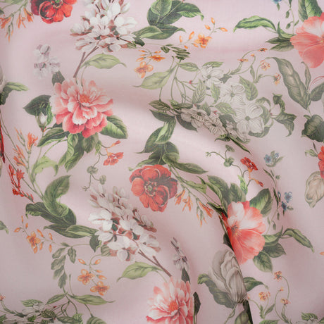 Silk Organza Print Made in Italy - Baby Pink, Coral and Green Floral - Deadstock