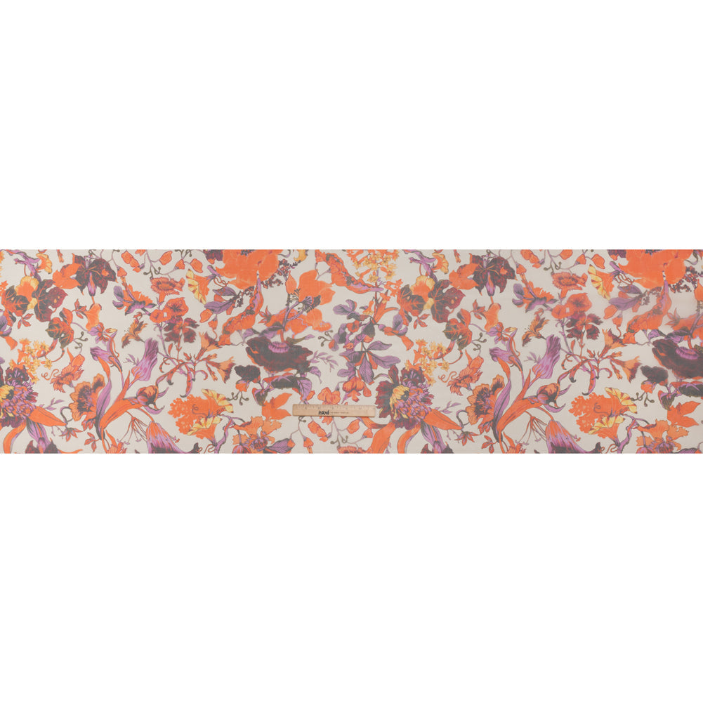 Lightweight Silk Organza Print Made in Italy - Orange, Purple and Burgundy Lilies and Flowers
