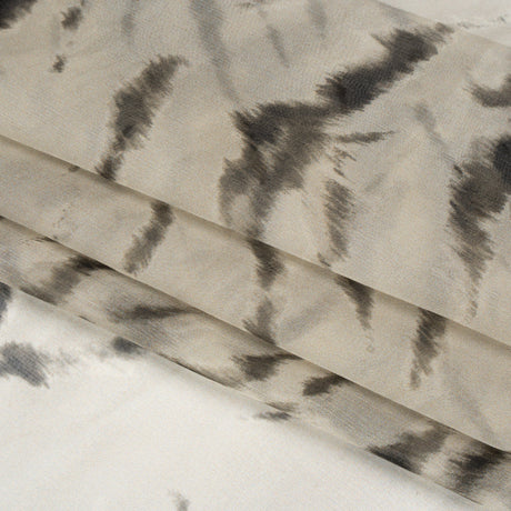 Silk Voile Print Made in Italy - Warm Gray and Black Animal Stripes - Deadstock