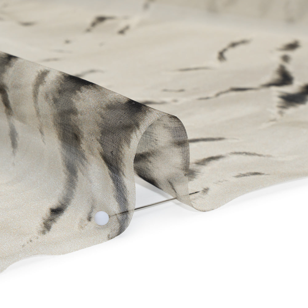 Silk Voile Print Made in Italy - Warm Gray and Black Animal Stripes - Deadstock